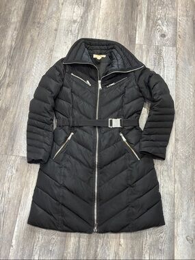 Michael Kors Black Quilted Belted Puffer Coat
